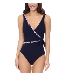 Profile by Gottex Riga Tricolore Swimsuit Black Size 10 10433